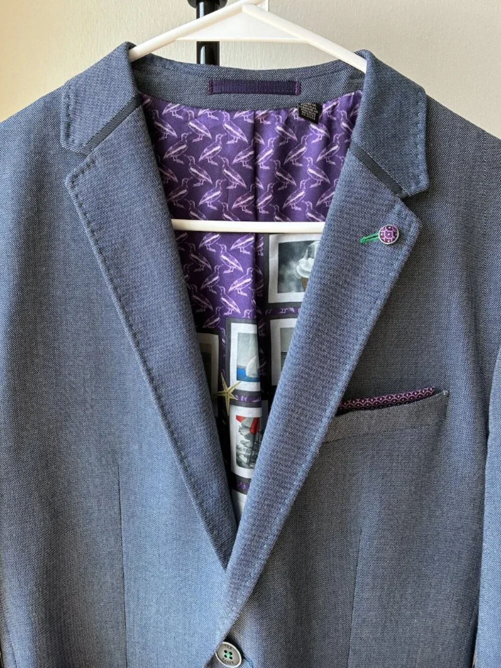 Ted Baker Blue Blazer w/ Purple Detailing & Green Stitching - US Size M